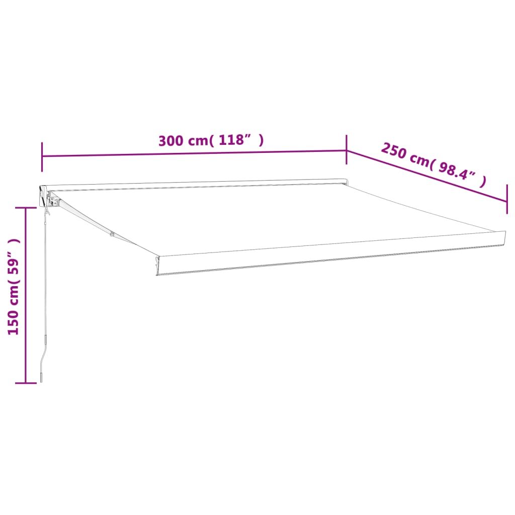 Luifel uittrekbaar 3x2,5 m stof en aluminium blauw en wit