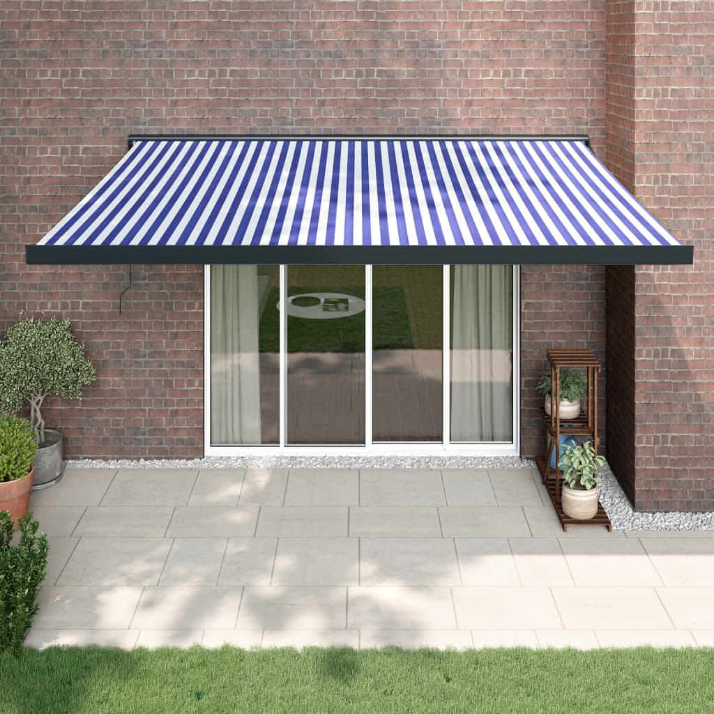 Luifel uittrekbaar 4x3 m stof en aluminium blauw en wit