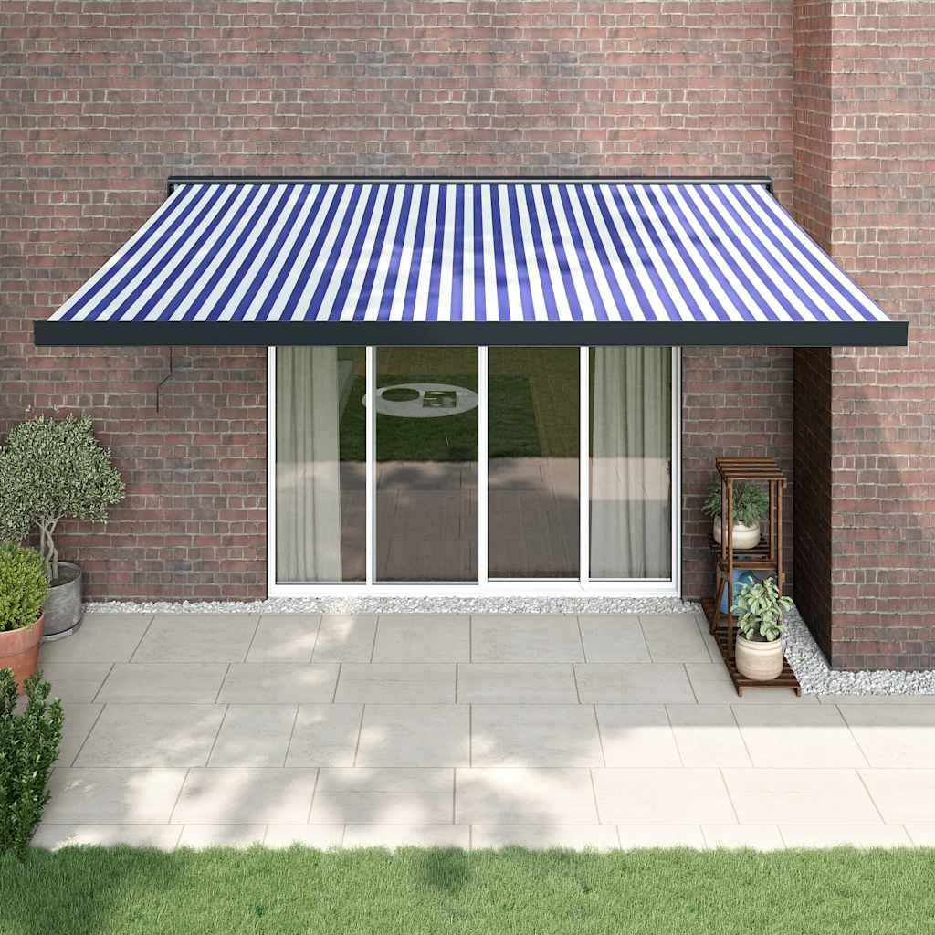 Luifel uittrekbaar 4,5x3 m stof en aluminium blauw en wit