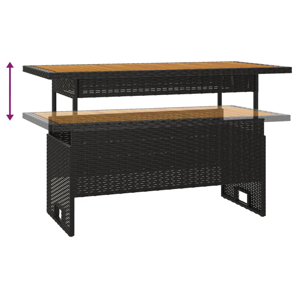 Tuintafel 100x50x43/63 cm acaciahout en poly rattan zwart - AllerleiShop