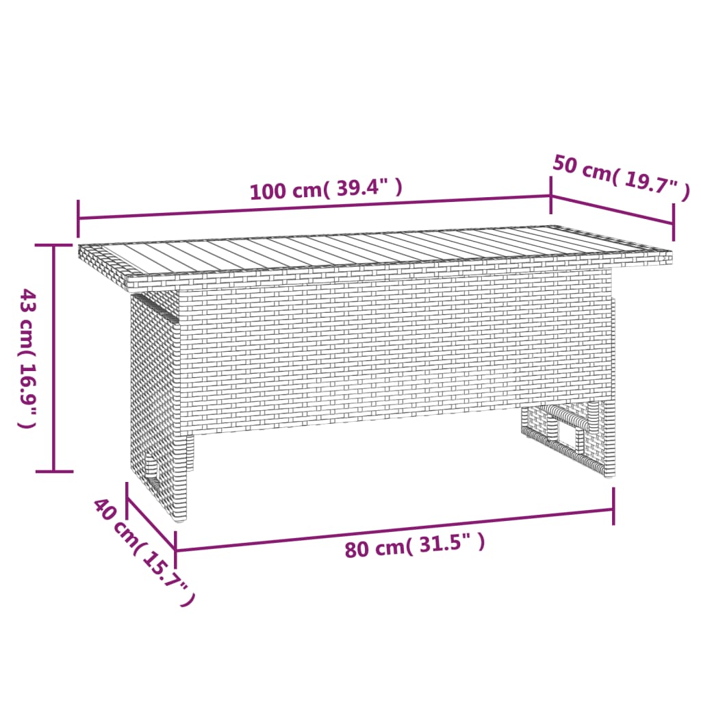 Tuintafel 100x50x43/63 cm acaciahout en poly rattan zwart - AllerleiShop