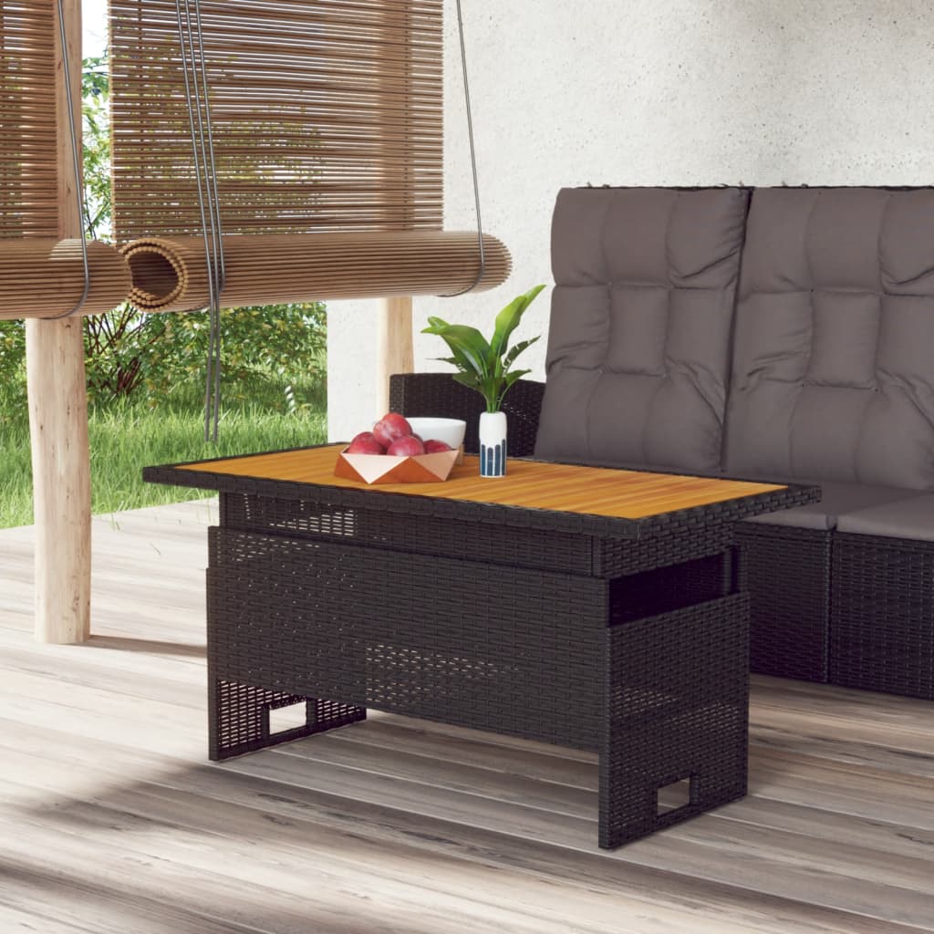 Tuintafel 100x50x43/63 cm acaciahout en poly rattan zwart - AllerleiShop