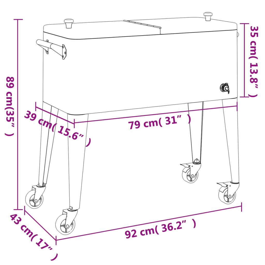 Koelbox op wielen 92x43x89 cm rood - AllerleiShop