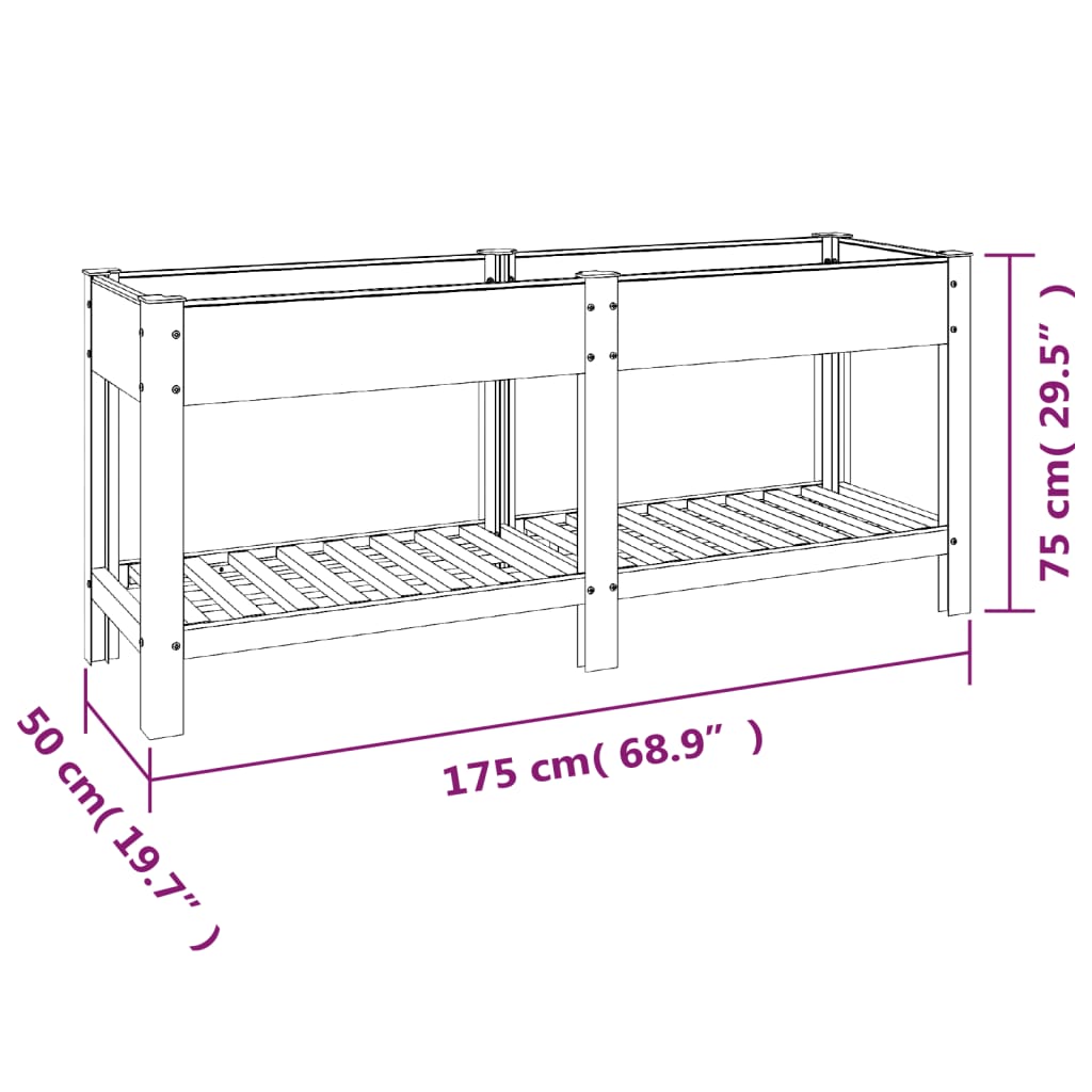 Plantenbak verhoogd met schap 175x50x75 cm HKC grijs - AllerleiShop