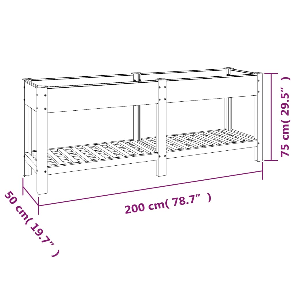 Plantenbak verhoogd met schap 200x50x75 cm HKC grijs - AllerleiShop