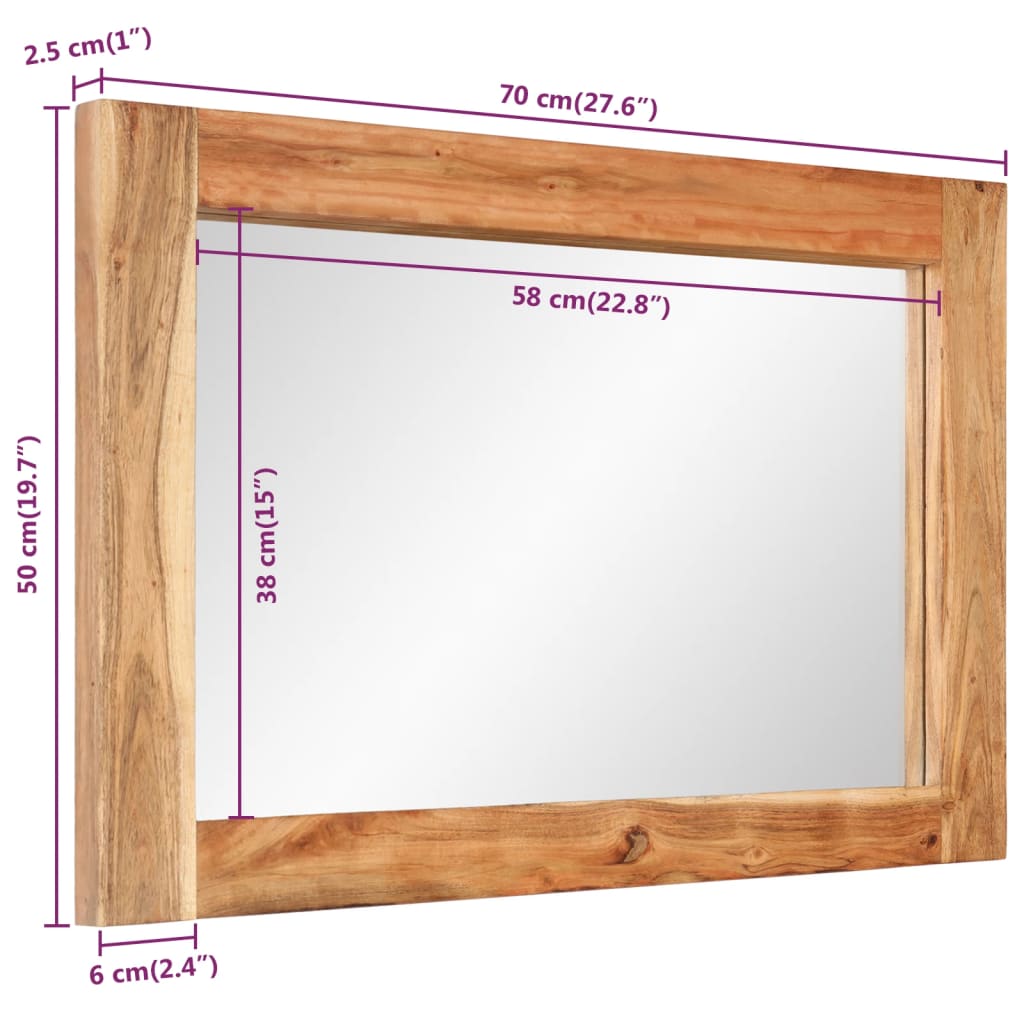 Spiegel 70x50 cm massief acaciahout en glas - AllerleiShop