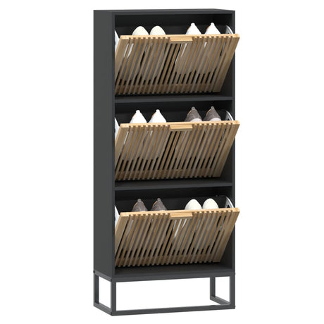 Schoenenkast 52x25x120 cm bewerkt hout zwart - AllerleiShop