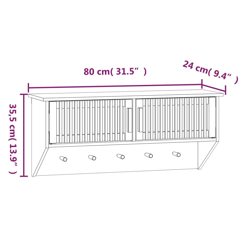 Wandkast met haken 80x24x35,5 cm bewerkt hout - AllerleiShop