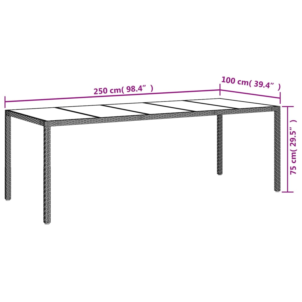 Tuintafel 250x100x75 cm poly rattan en gehard glas wit - AllerleiShop