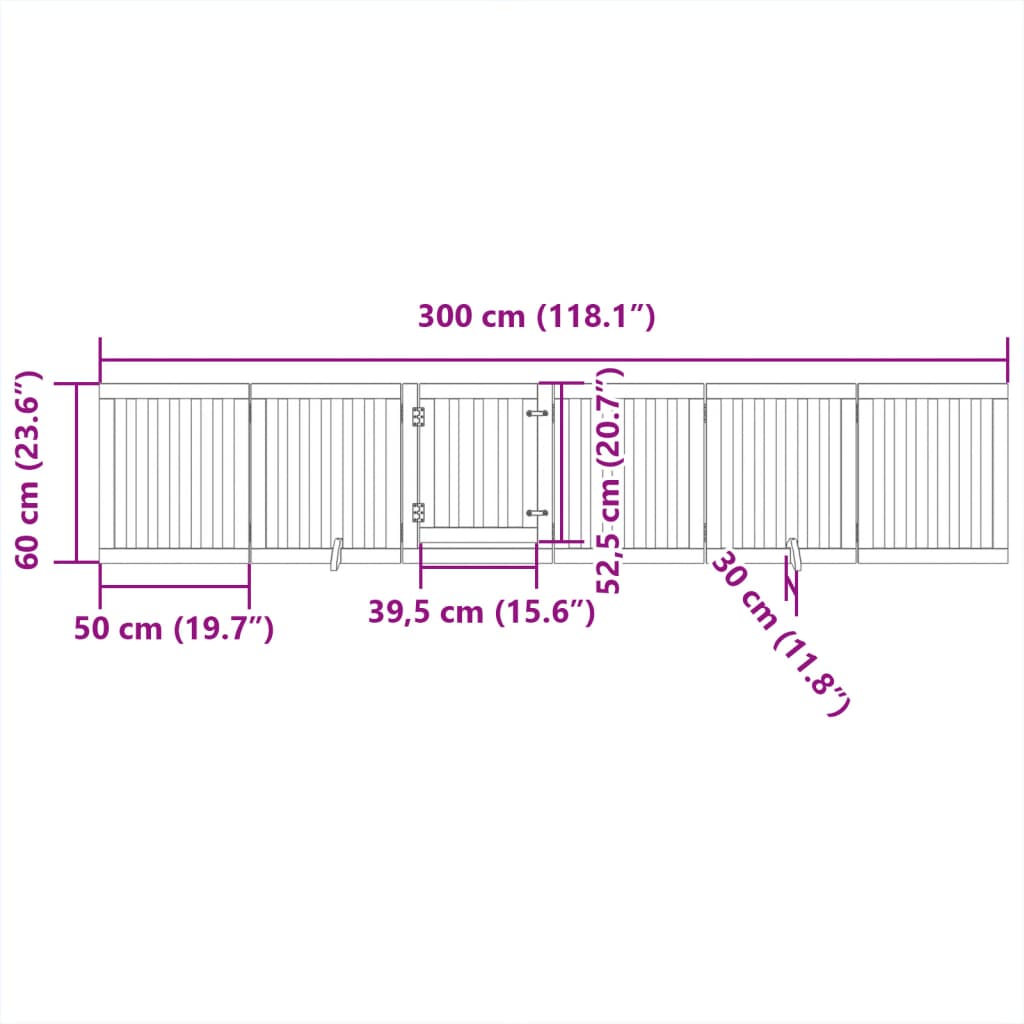 Hondenhek inklapbaar met deur 6 panelen 300 cm populierhout wit - AllerleiShop