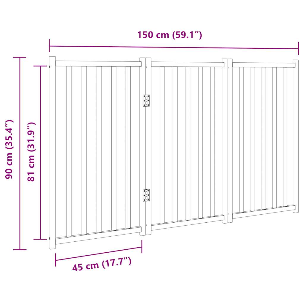 Hondenhek inklapbaar 3panelen 150cm massief vurenhout bruin eik - AllerleiShop