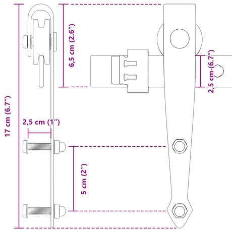 Ophangset voor minischuifdeur 122 cm koolstofstaal zwart - AllerleiShop