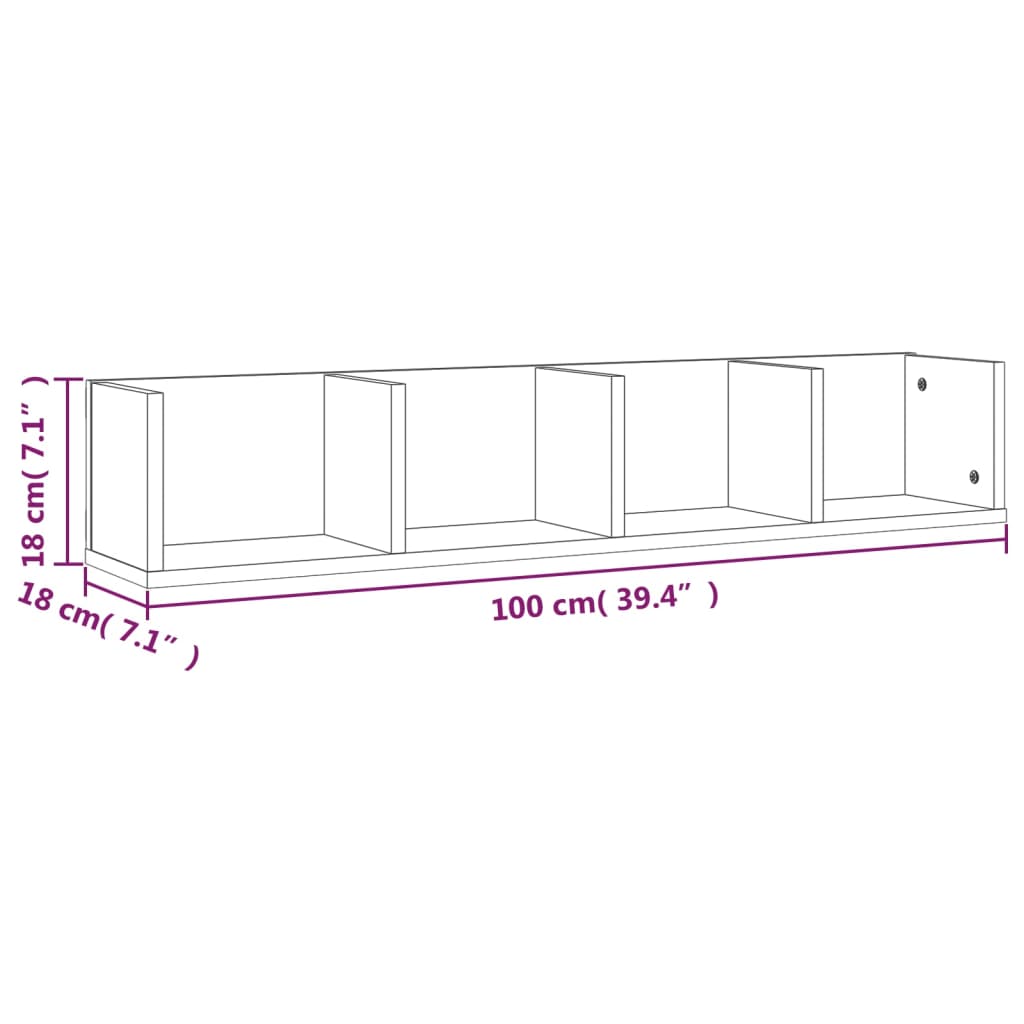 CD-wandschap 100x18x18 cm bewerkt hout gerookt eikenkleurig - AllerleiShop