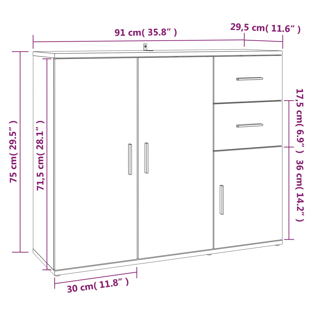 Dressoir 91x29,5x75 cm bewerkt hout wit - AllerleiShop