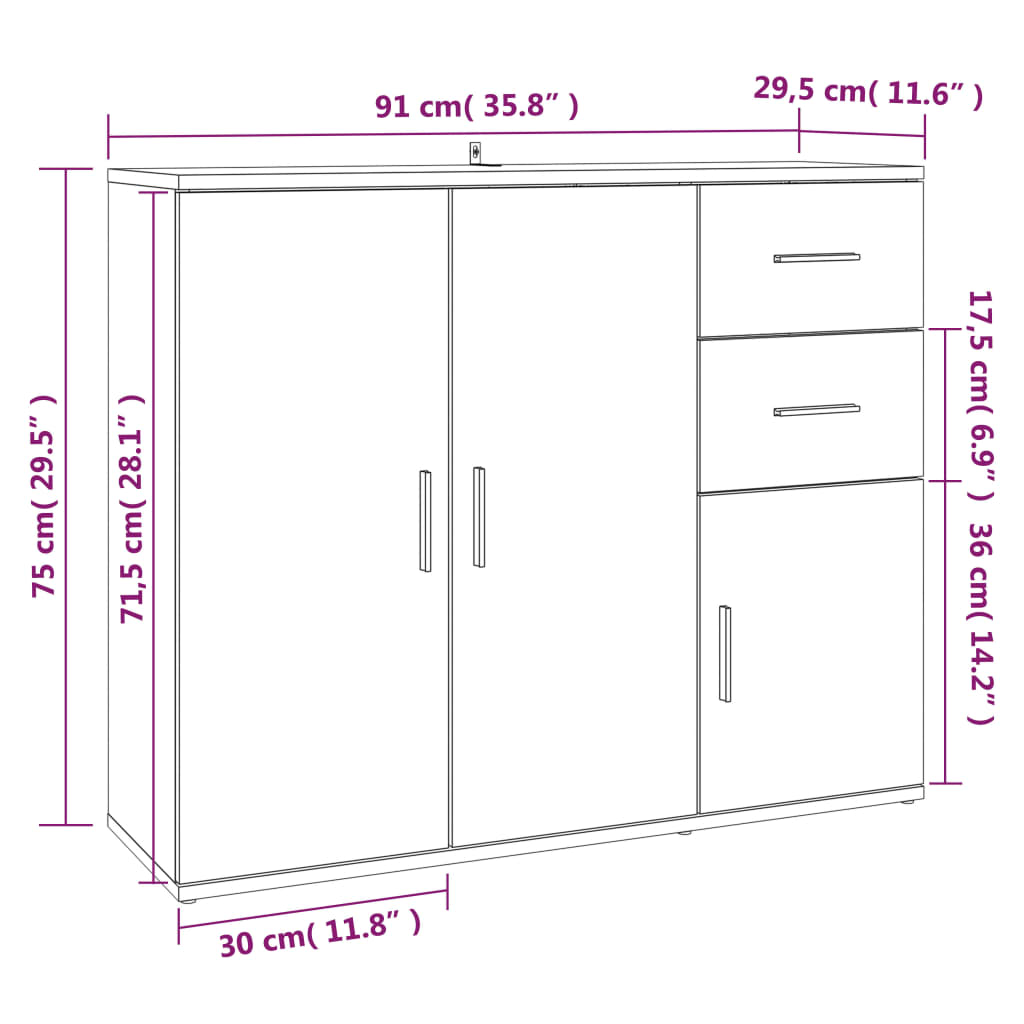 Dressoir 91x29,5x75 cm bewerkt hout gerookt eikenkleurig - AllerleiShop