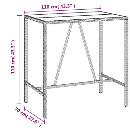 Bartafel met glazen blad 110x70x110 cm poly rattan bruin - AllerleiShop