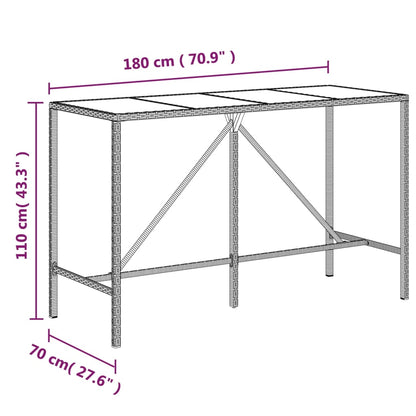 Bartafel met glazen blad 180x70x110 cm poly rattan bruin - AllerleiShop