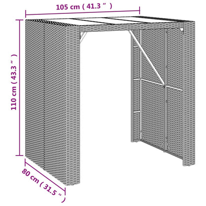 Bartafel met glazen blad 105x80x110 cm poly rattan zwart - AllerleiShop