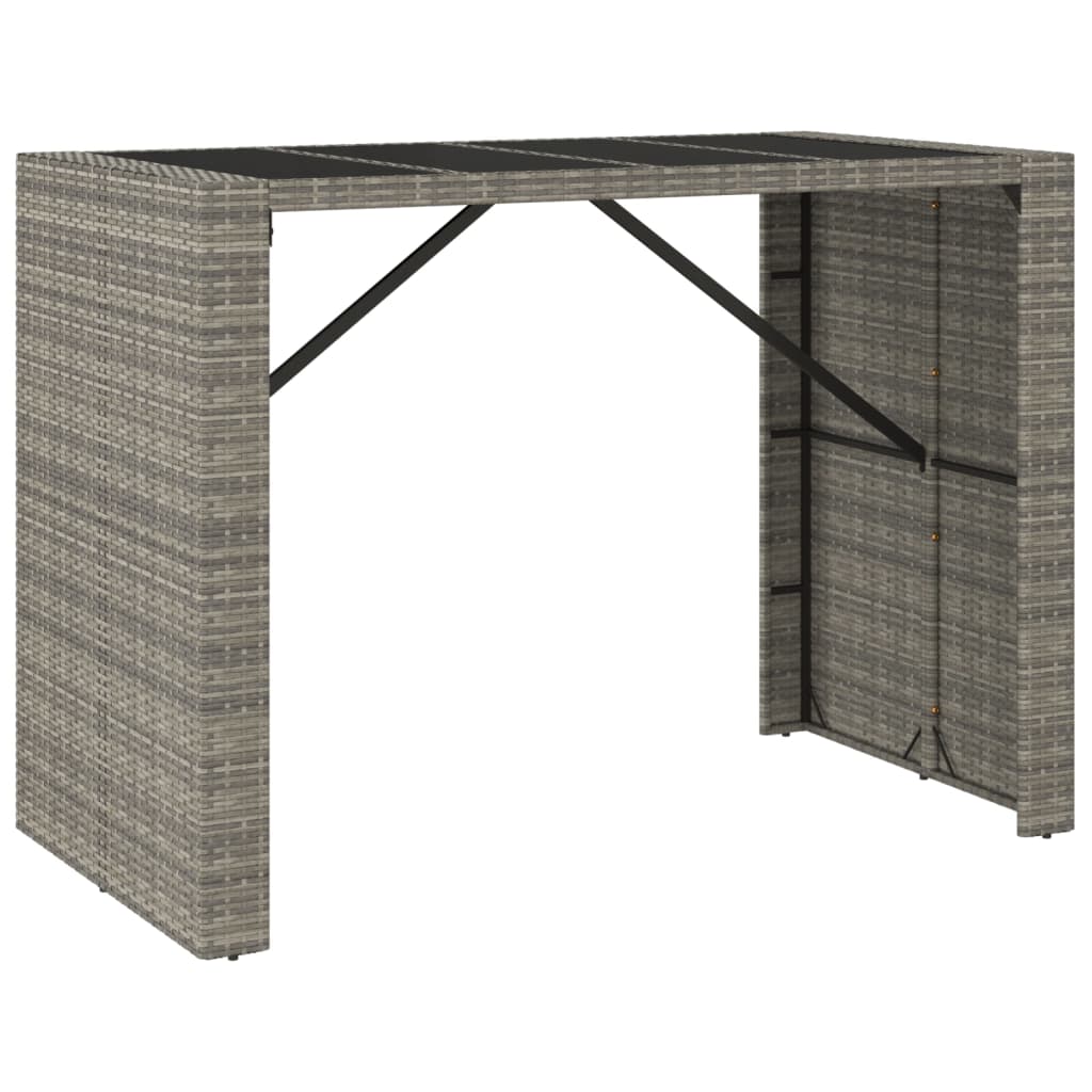 Bartafel met glazen blad 145x80x110 cm poly rattan grijs - AllerleiShop