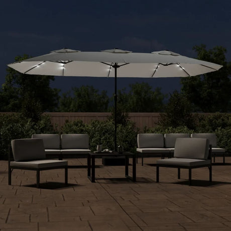 Parasol dubbel dak met LED 449x245 cm zandwit - AllerleiShop