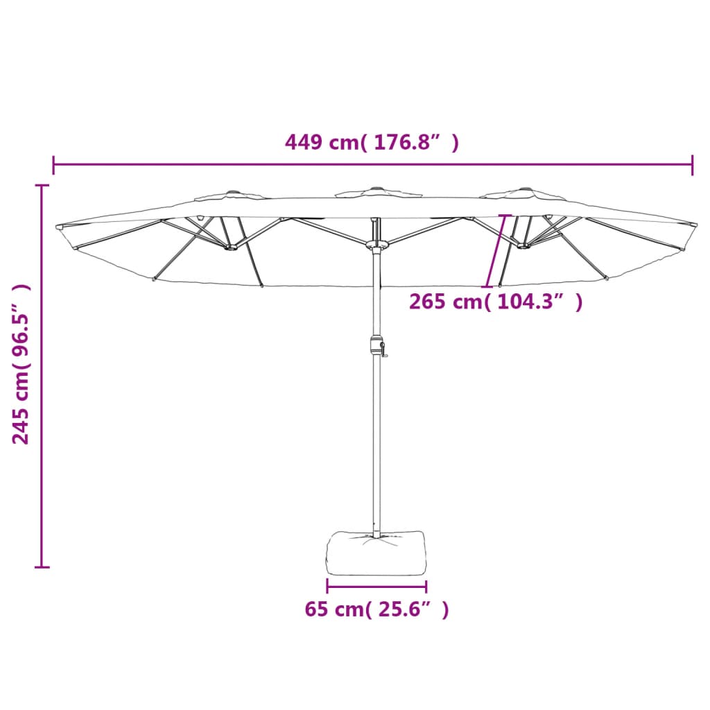 Parasol dubbel dak met LED 449x245 cm zandwit - AllerleiShop