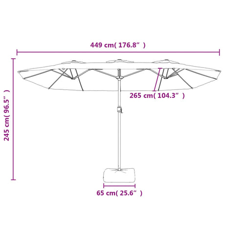 Parasol dubbel dak met LED 449x245 cm zandwit - AllerleiShop