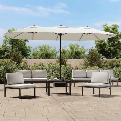 Parasol dubbel dak met LED 449x245 cm zandwit - AllerleiShop