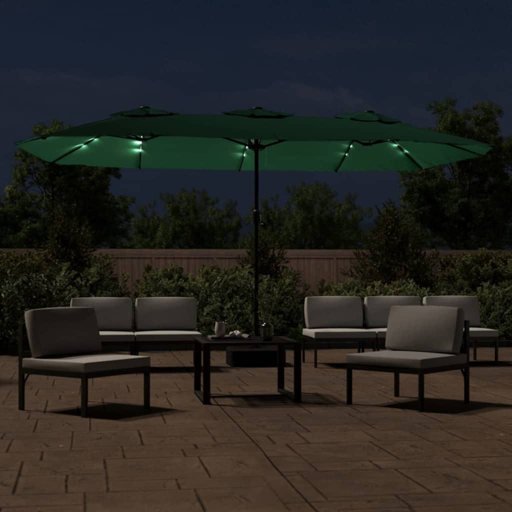 Parasol dubbel dak met LED 449x245 cm groen - AllerleiShop