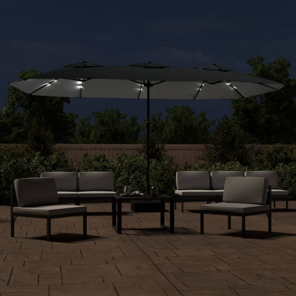 Parasol dubbel dak met LED 449x245 cm antracietkleurig - AllerleiShop