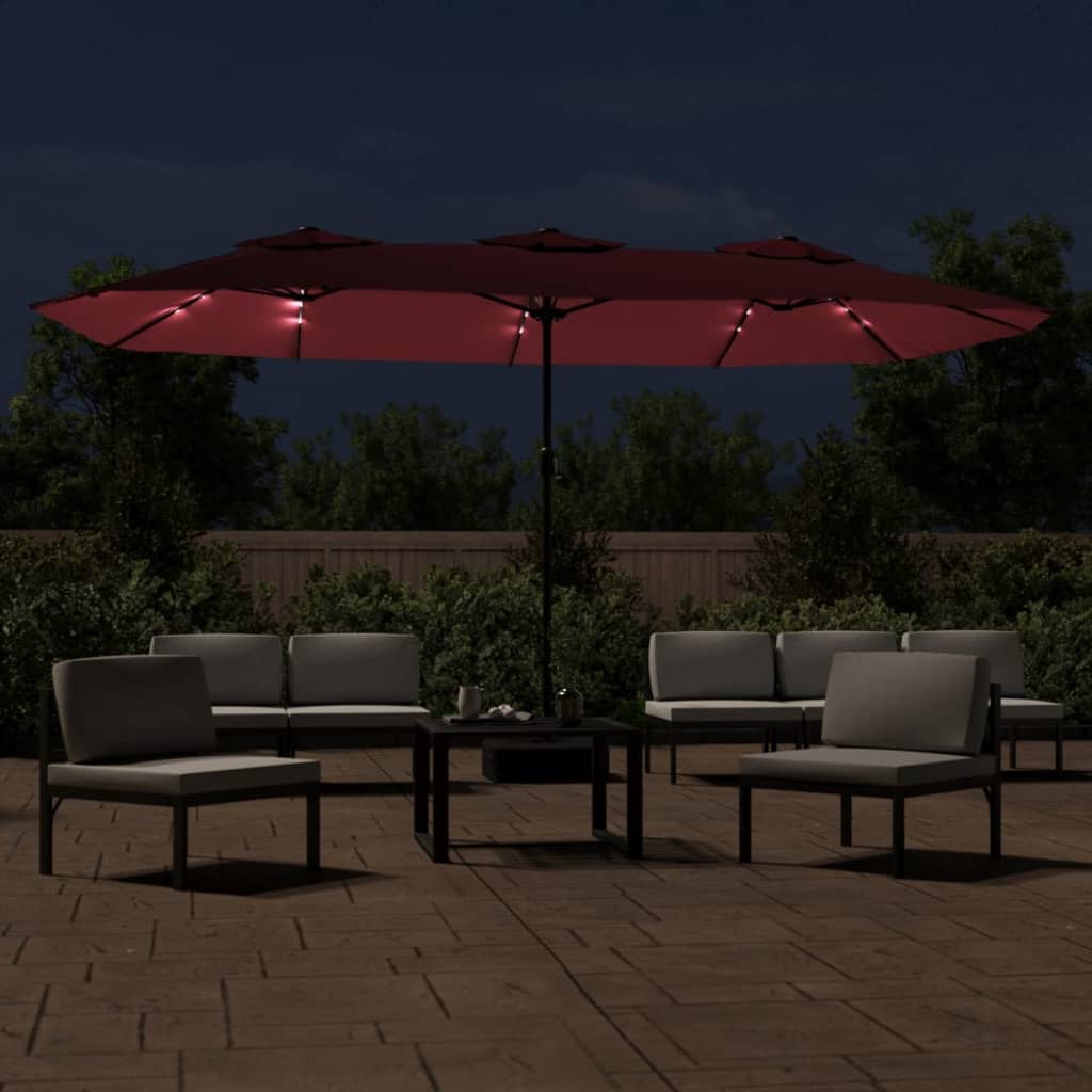 Parasol dubbel dak met LED 449x245 cm bordeauxrood - AllerleiShop