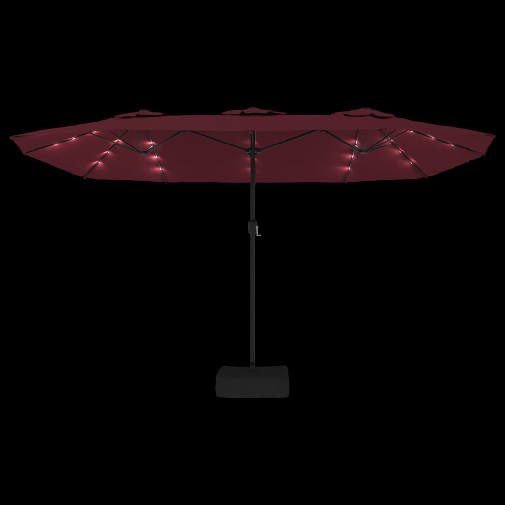 Parasol dubbel dak met LED 449x245 cm bordeauxrood - AllerleiShop