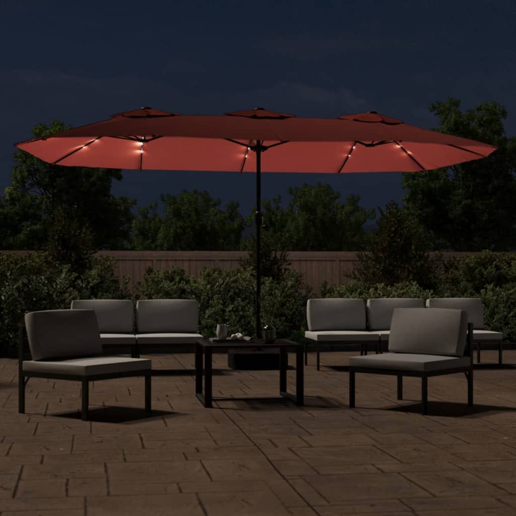 Parasol dubbel dak met LED 449x245 cm terracottakleurig - AllerleiShop