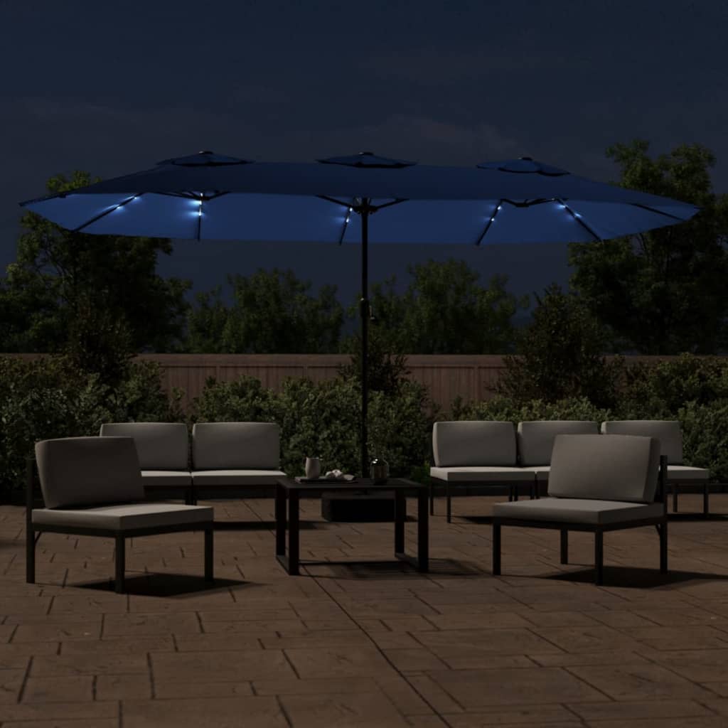 Parasol dubbel dak met LED 449x245 cm azuurblauw - AllerleiShop