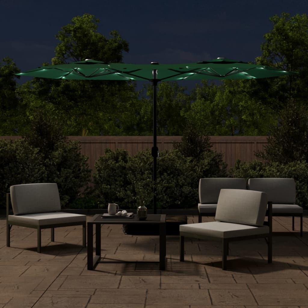 Parasol dubbel met LED's 316x240 cm groen - AllerleiShop