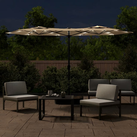 Parasol dubbel dak met LED's 316x240 cm taupe - AllerleiShop