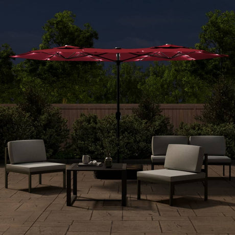 Parasol dubbel met LED's 316x240 cm bordeauxrood - AllerleiShop