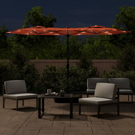 Parasol dubbel dak met LED's 316x240 cm terracottakleurig - AllerleiShop