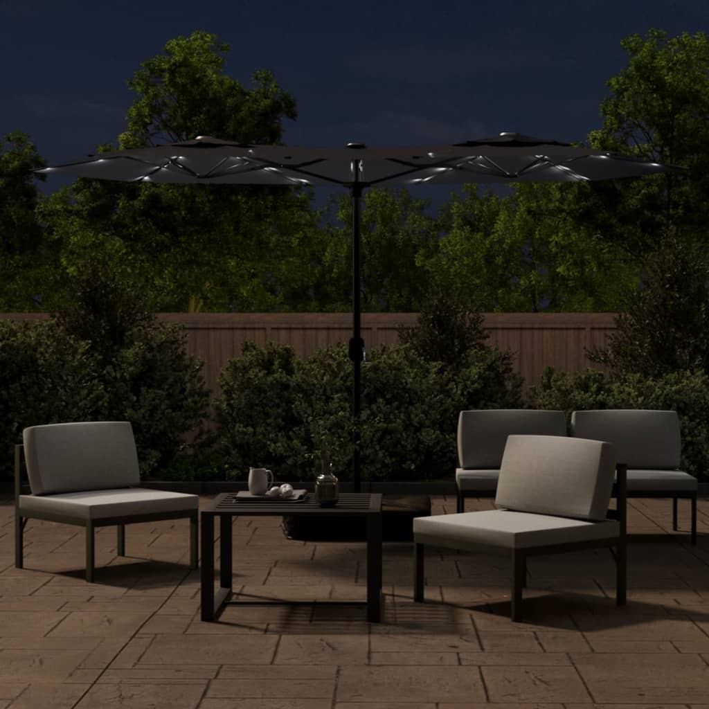 Parasol dubbel dak met LED's 316x240 cm zwart - AllerleiShop