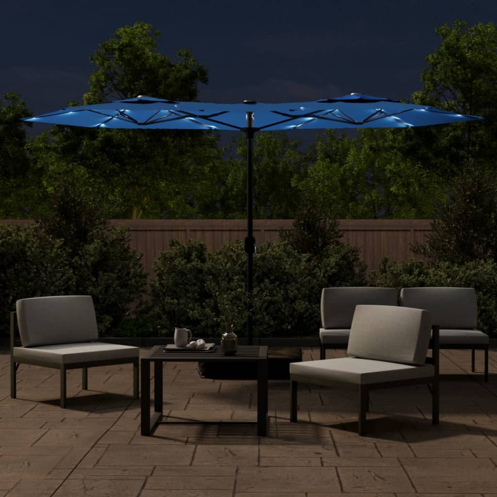 Parasol dubbel dak met LED 316x240 cm azuurblauw - AllerleiShop