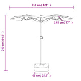 Parasol dubbel dak met LED 316x240 cm azuurblauw - AllerleiShop