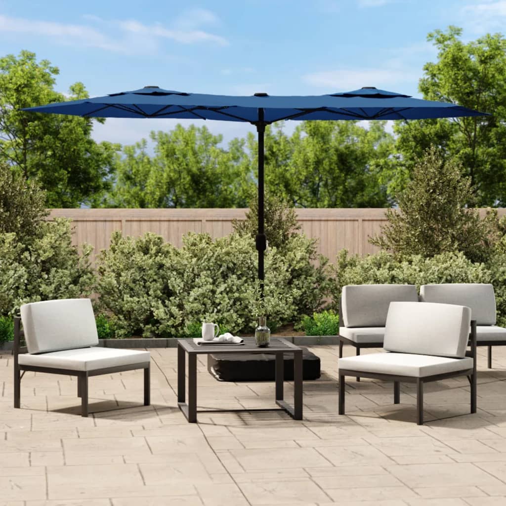 Parasol dubbel dak met LED 316x240 cm azuurblauw - AllerleiShop