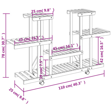 Plantenstandaard met wielen 110x25x78 cm massief vurenhout - AllerleiShop