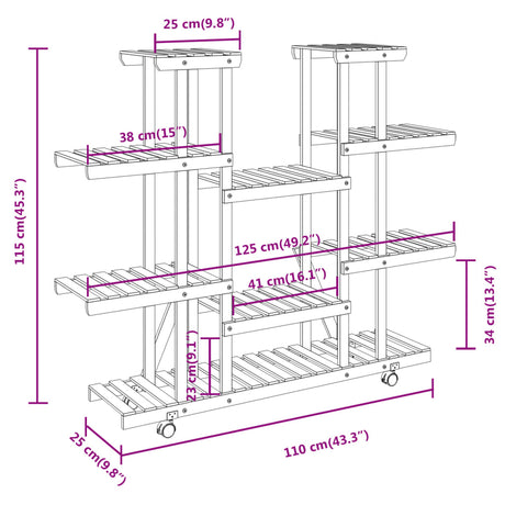 Plantenstandaard met wielen 110x25x115 cm massief vurenhout - AllerleiShop