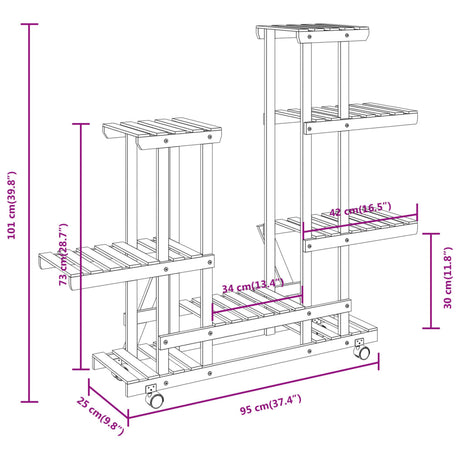 Plantenstandaard met wielen 95x25x101 cm massief vurenhout - AllerleiShop
