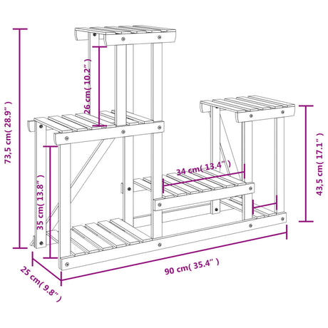 Plantenstandaard 90x25x73,5 cm massief vurenhout - AllerleiShop