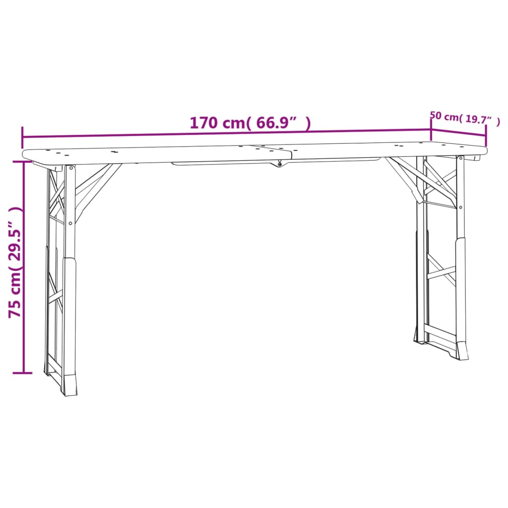 Biertafel inklapbaar 170x50x75/105 cm massief vurenhout - AllerleiShop