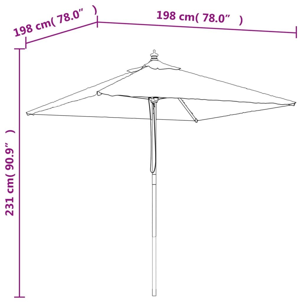 Parasol met houten paal 198x198x231 cm antracietkleurig - AllerleiShop