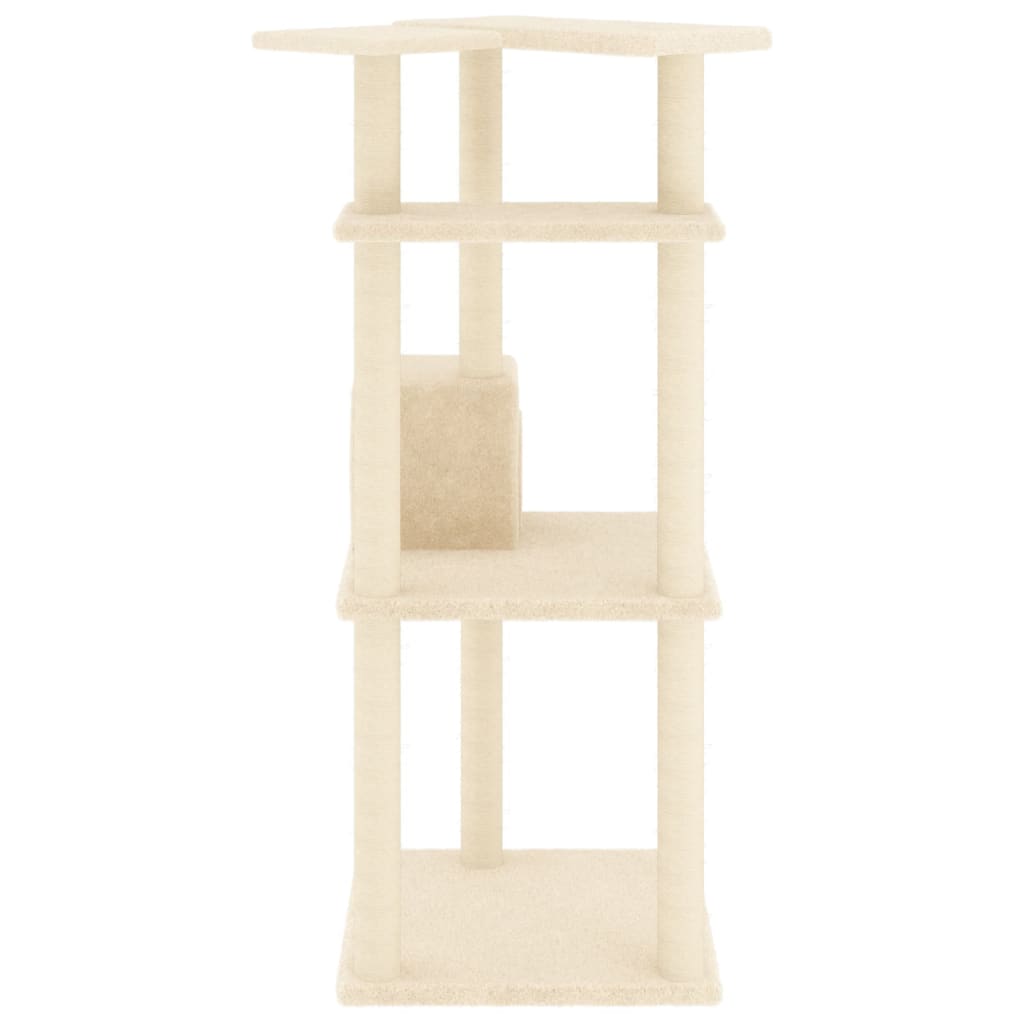 Kattenmeubel met sisal krabpalen 123 cm crèmekleurig