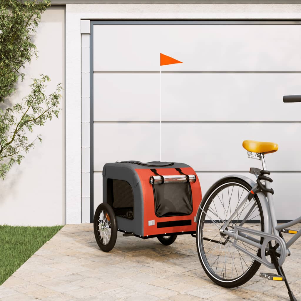 Hondenfietstrailer oxford stof en ijzer oranje en grijs