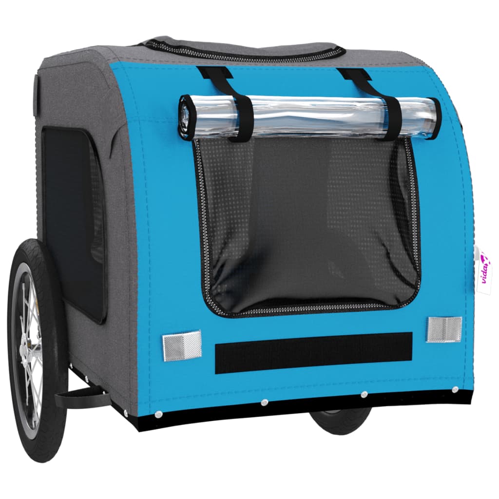 Hondenfietstrailer oxford stof en ijzer blauw en grijs